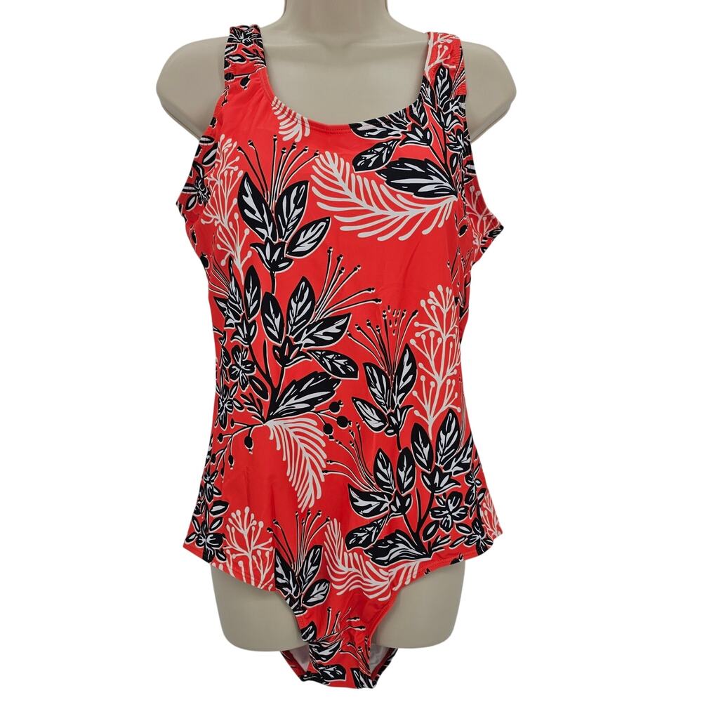 Zando Womans size XXL Floral Criss Cross Back One Piece Swimsuit Coral NWOT